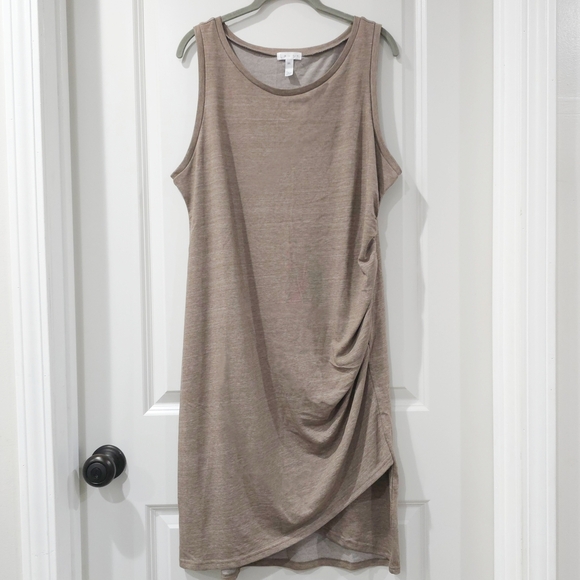 LEITH Ruched Body-Con Sleeveless Greige Dress, Tulip Hem, Heather Knit, XXL - Picture 2 of 13